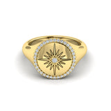 Center Starburst Diamond and Bezel Signet Ring