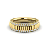 Fluted Band Ring Edged with Diamonds