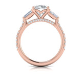 Crescendo Three Stone Engagement Ring with Diamond Band