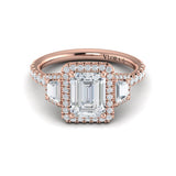 Trio Emerald Cut Halo Engagement Ring