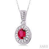 Oval Shape Gemstone & Diamond Pendant