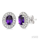 Oval Shape Gemstone & Diamond Earrings