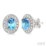 Oval Shape Gemstone & Diamond Earrings