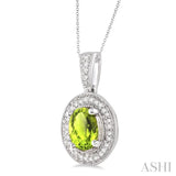 Silver Oval Shape Gemstone & Diamond Pendant