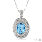 Silver Oval Shape Gemstone & Diamond Pendant