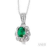 Silver Oval Shape Gemstone & Diamond Pendant