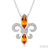 Silver Fleur De Lis Gemstone & Diamond Pendant