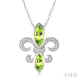 Silver Fleur De Lis Gemstone & Diamond Pendant