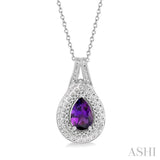 1/20 Ctw Round Cut Diamond & 9x6MM Pear Cut Amethyst Semi Precious Pendant With Chain in Sterling Silver