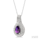 Silver Pear Shape Gemstone & Diamond Pendant