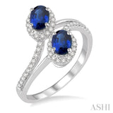 Oval Shape 2 Stone Gemstone & Diamond Fashion Ring