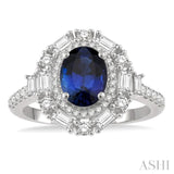 Oval Shape Gemstone & Baguette Diamond Ring