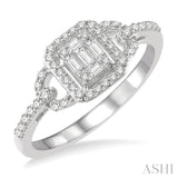 3/8 Ctw Interlocked Octagonal Halo Baguette and Round Cut Diamond Fusion Ring in 14K White Gold