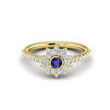 Diamond Starburst With Blue Sapphire Centerstone Ring