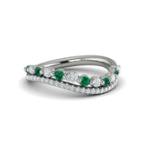 Diamond And Emerald Two Row Curved Ring