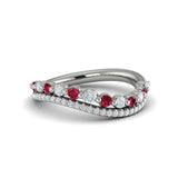 Diamond And Ruby Two Row Curved Ring