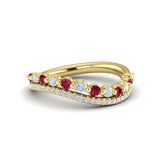 Diamond And Ruby Two Row Curved Ring