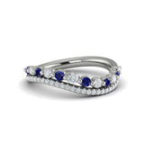 Diamond And Blue Sapphire Two Row Curved Ring