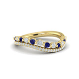 Diamond And Blue Sapphire Two Row Curved Ring