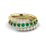 Diamond And Emerald Three Row Wrap Ring