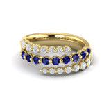 Diamond And Blue Sapphire Three Row Wrap Ring