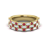 Diamond Baguette And Ruby Three Row Ring