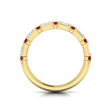 Diamond Baguette And Ruby Three Row Ring