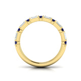 Diamond Baguette And Blue Sapphire Three Row Ring