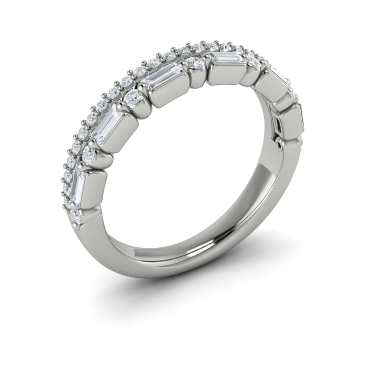 Diamond And Diamond Baguette Two Row Ring