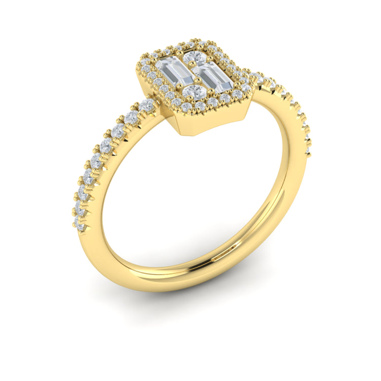 Diamond Halo With Diamond Baguettes Ring