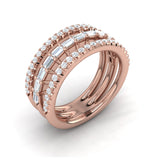 Diamond Open Three Row And Diamond Baguettes Ring