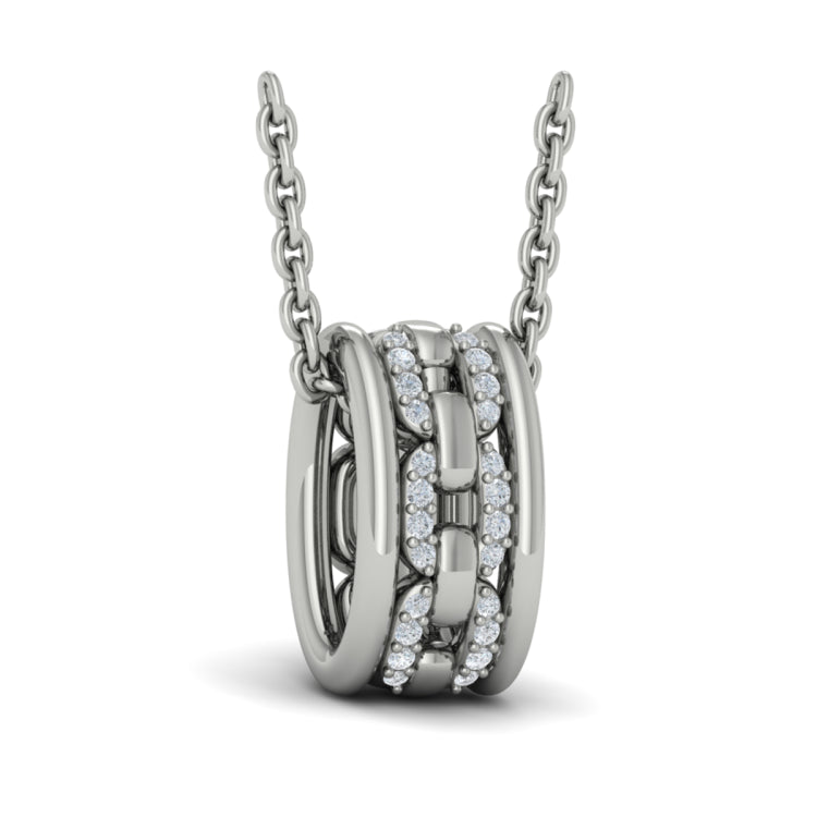 Reverse Channel Set Link With Diamonds Pendant Necklace