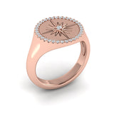 Center Starburst Diamond And Bezel Signet Ring