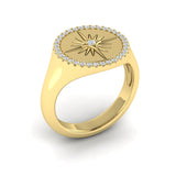 Center Starburst Diamond And Bezel Signet Ring