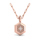 Center Starburst Diamond And Bezel Hexagon Pendant Necklace