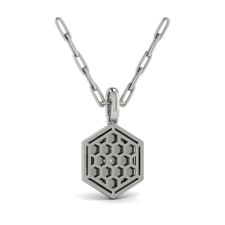 Center Starburst Diamond And Bezel Hexagon Pendant Necklace