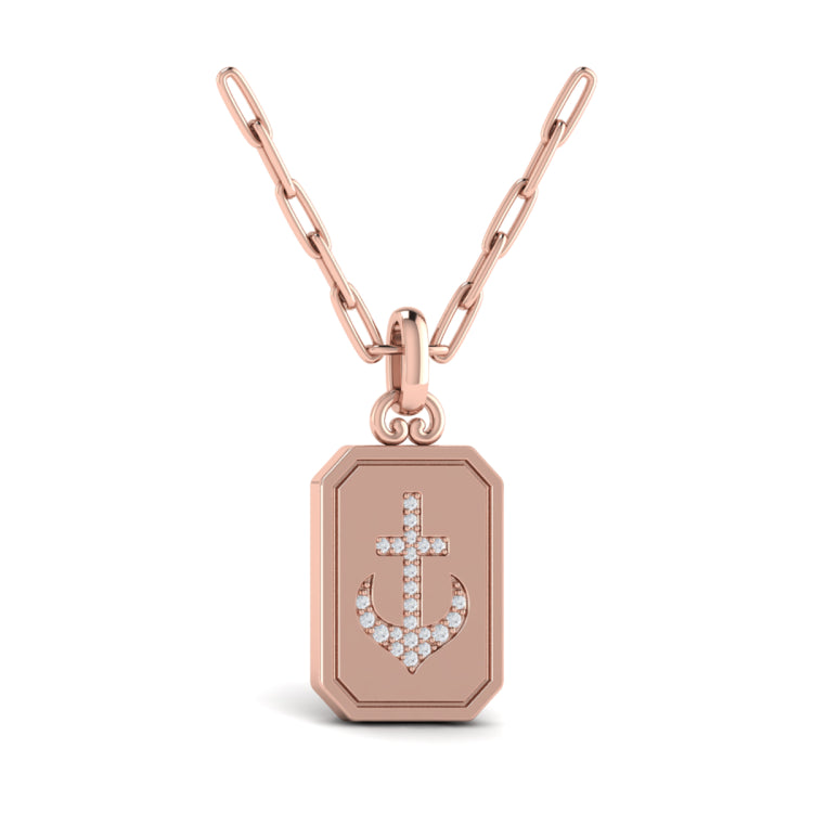 Diamond Anchor Medallion Pendant Link Necklace