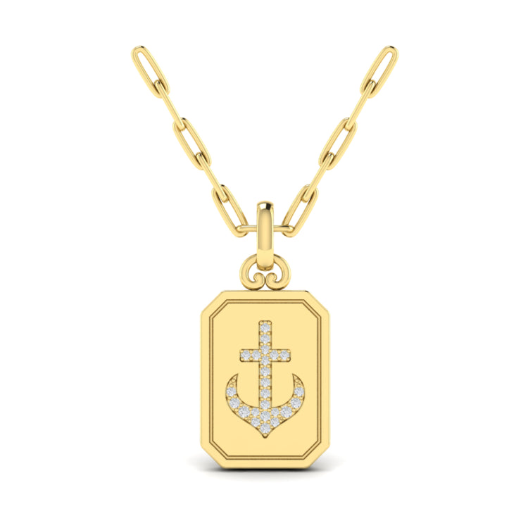 Diamond Anchor Medallion Pendant Link Necklace