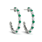 Diamond And Emerald  Open Twist Hoop Earrings