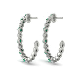 Diamond And Emerald  Open Twist Hoop Earrings