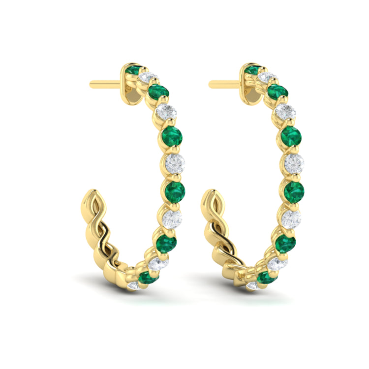 Diamond And Emerald  Open Twist Hoop Earrings