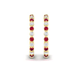 Diamond And Ruby  Open Twist Hoop Earrings