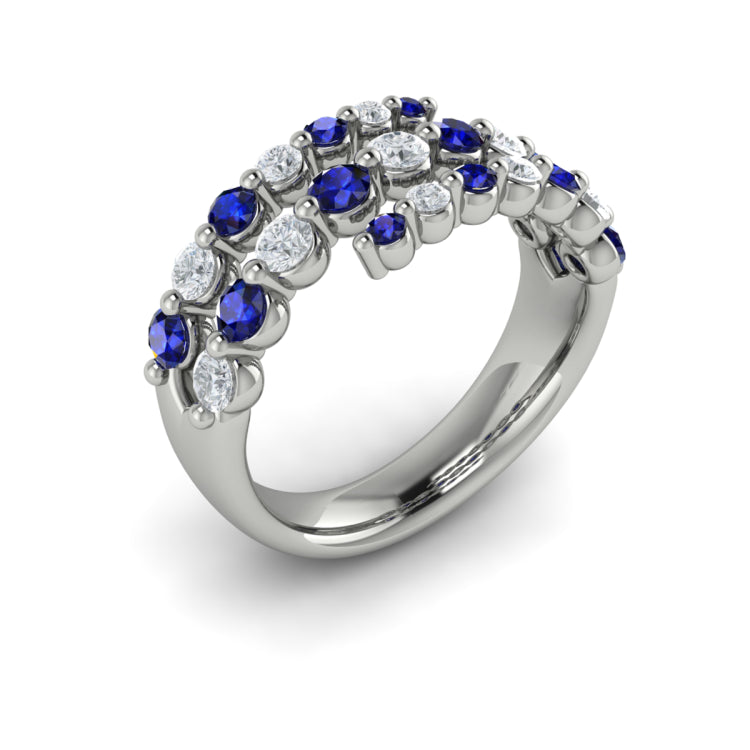 Three Row Diamond And Blue Sapphire Wrap Ring