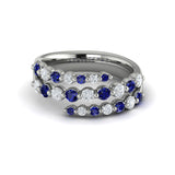 Three Row Diamond And Blue Sapphire Wrap Ring