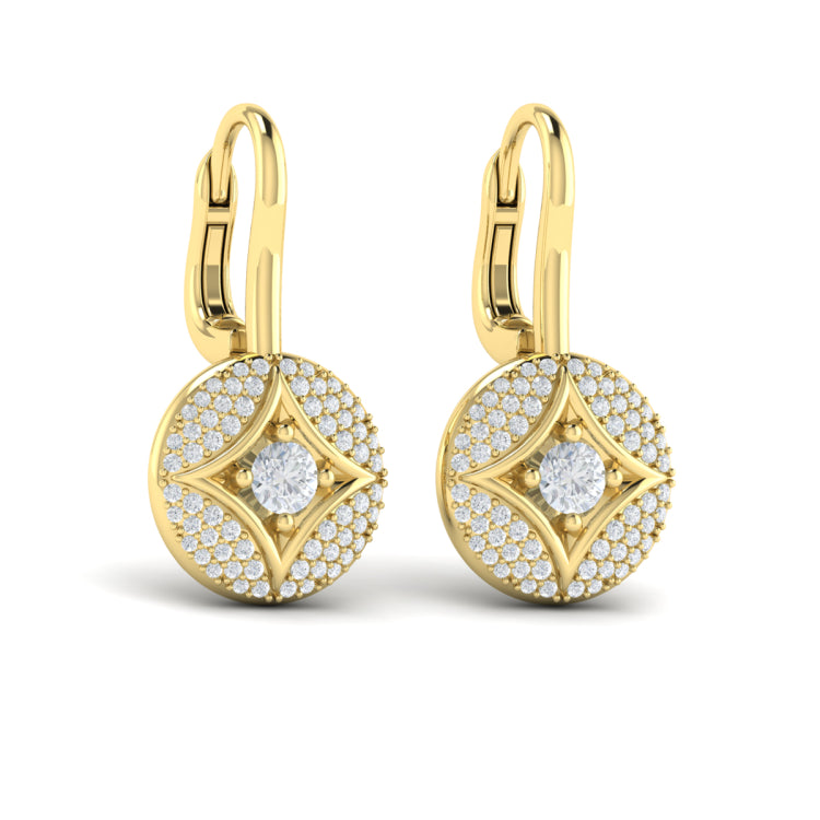Diamond Disc  With Vlora Star Motif And Diamond Centerstone Huggie Earrings