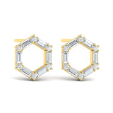 Diamond Baguette Open Honeycomb Stud Earrings