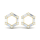 Diamond Baguette Open Honeycomb Stud Earrings