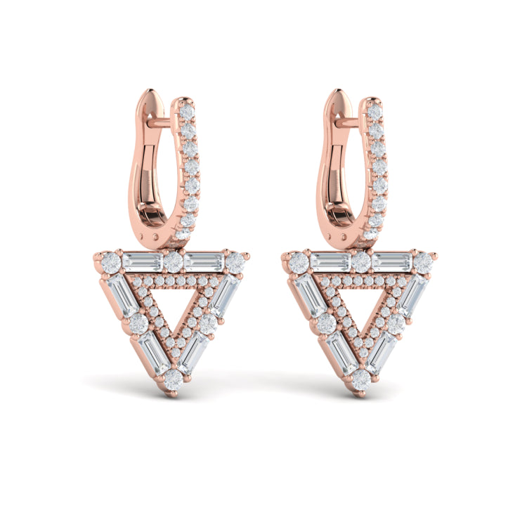 Diamond Baguette Double Trinity Huggie Earrings