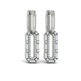 Diamond Baguette Double Row Link Drop Huggie Earrings