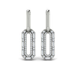 Diamond Baguette Double Row Link Drop Huggie Earrings